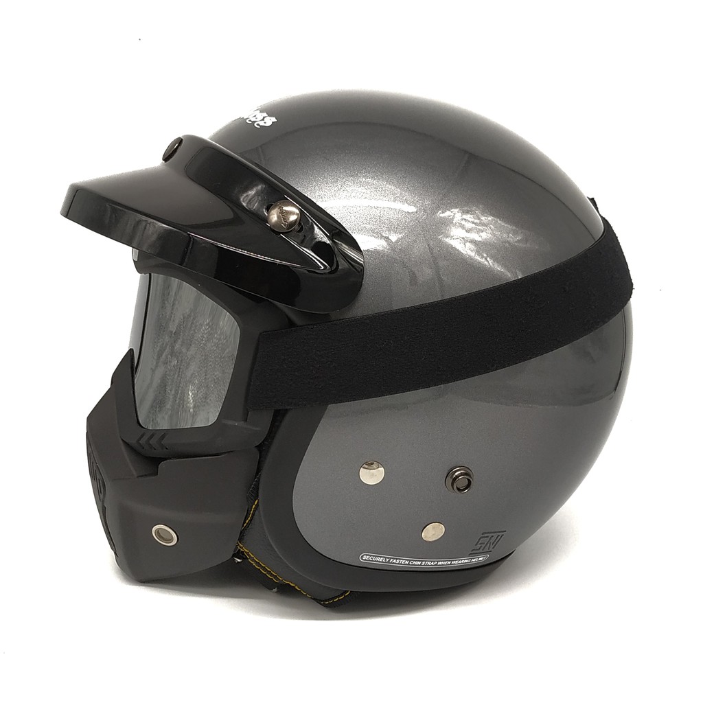 Helm Cargloss Retro | Grey Glossy + Goggle Mask