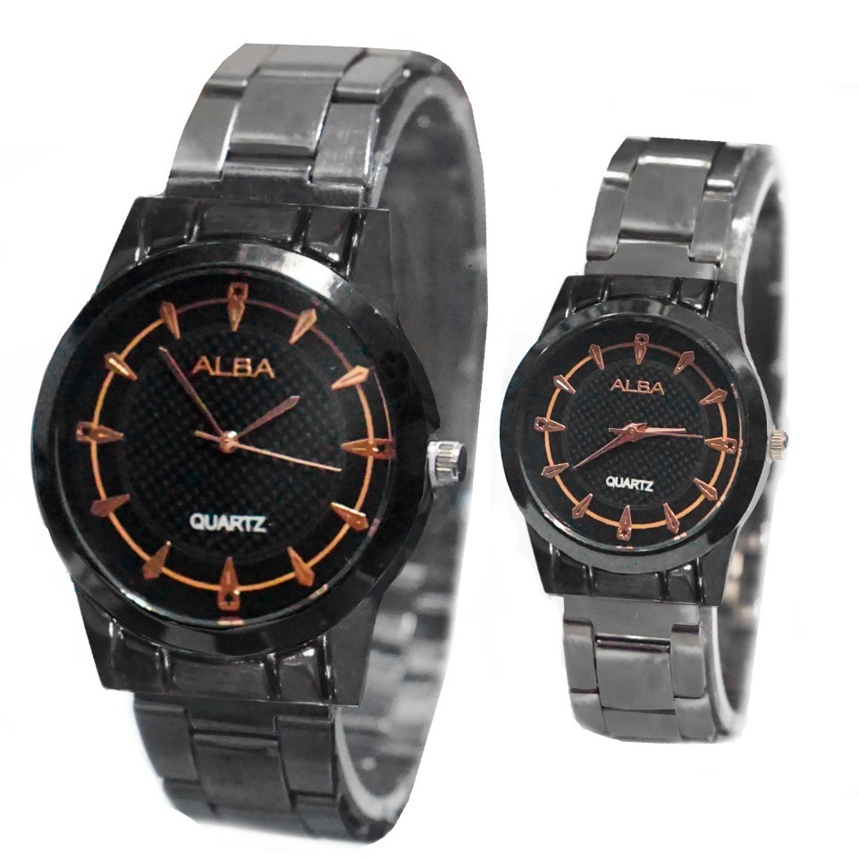 WBS JAM TANGAN PRIA WANITA COUPLE ALBA PREMIUM CHRONO RANTAI STAINLESS PASANGAN MURAH GROSIR / AL009-1