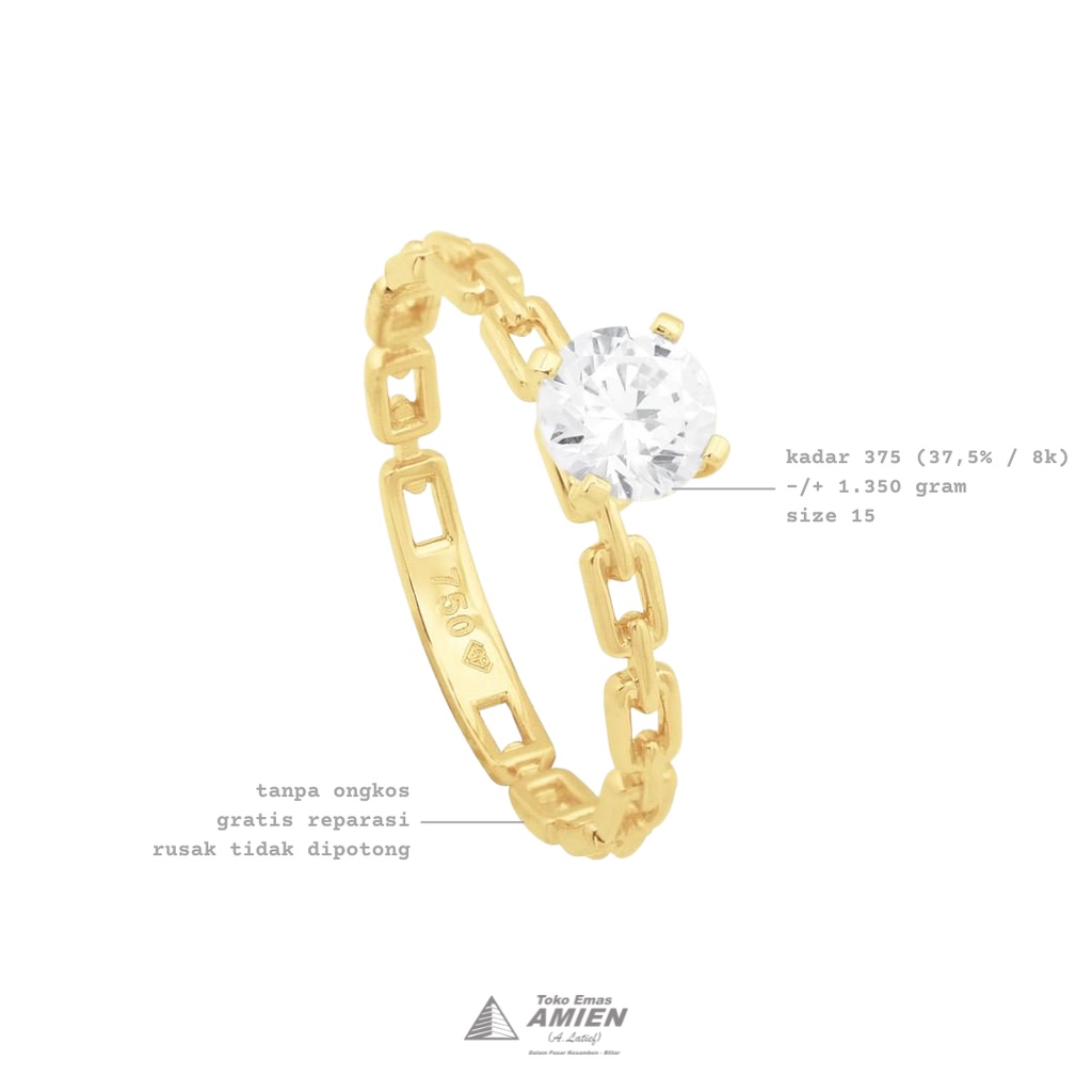 Toko Emas Amien Cincin Emas Asli UBS Kadar 375 (37,5% / 8K) 1.350 Gram - Cincin Solitaire Audrey