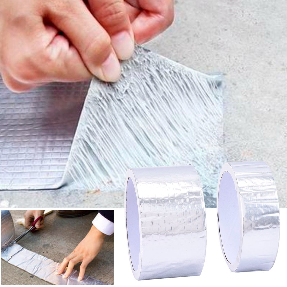 TERMURAH 5X5 METER Penambal Lakban Anti Bocor Lem Anti Air Aluminium Foil Butyl Super Waterproof Tape Tambal Silver Ukuran 5 CM X 5 METER / 3 METER