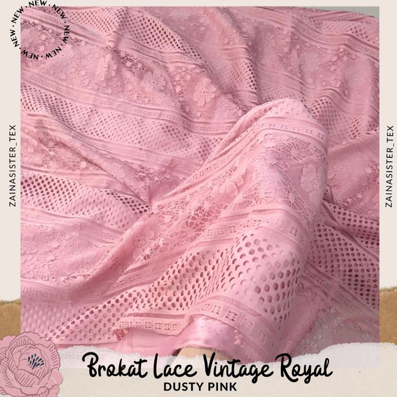 Kain Brokat Lace Warna Dusty Pink Brukat Lace Vintage Royal Series