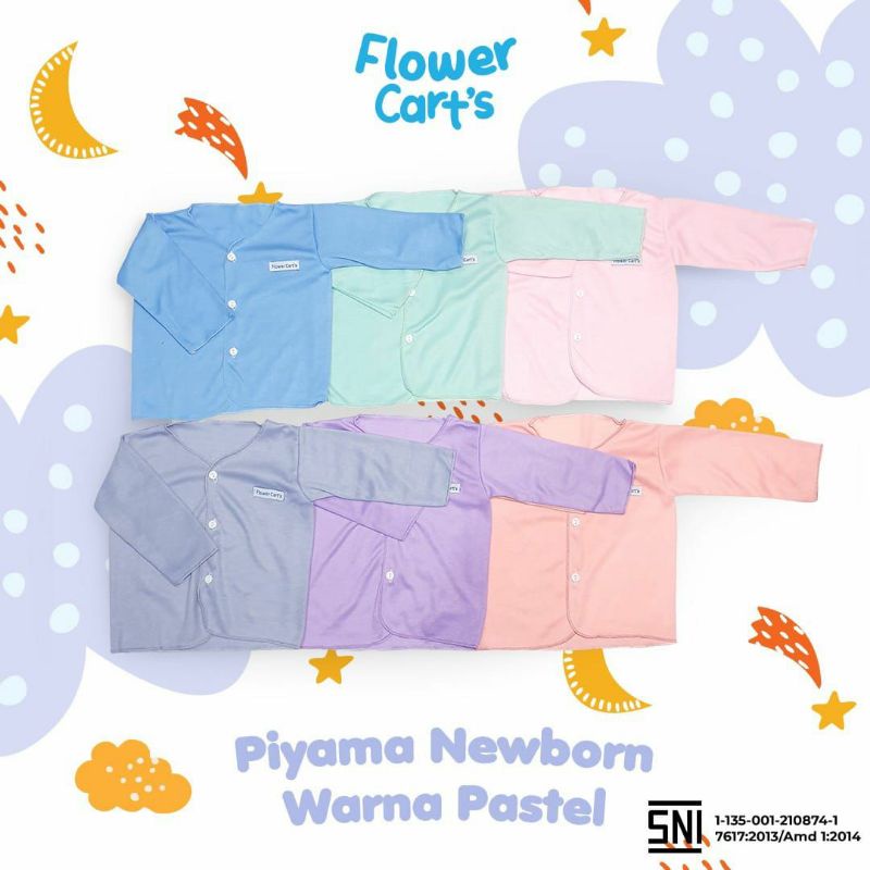 (6 Pcs) Baju Bayi SNI Kemeja Panjang Polos Newborn SNI 0-6 Bulan BAJU TANGAN PANJANG FLOWER CART'S
