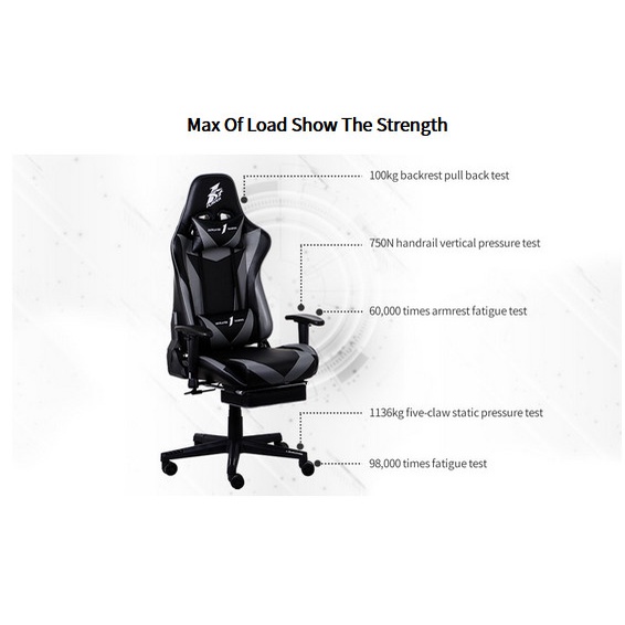 1STPLAYER GAMING CHAIR FK3 - BLACK WHITE - LUMBAR MASSAGE - With Foot Rest - Comfort - All Steel Skeleton - High Density Molded Foam