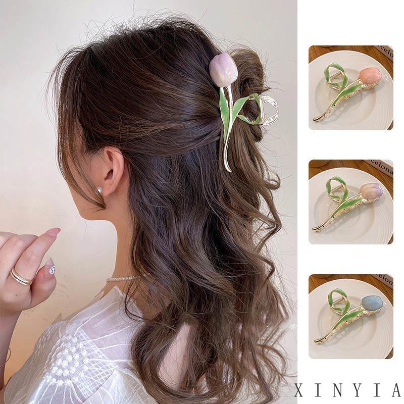 【COD】Korean Metal Hair Claw / jepitan rambut korea / jepit rambut jumbo besi bunga tulip Jepit Rambut Bentuk Bunga Tulip Bahan Metal Untuk Wanita