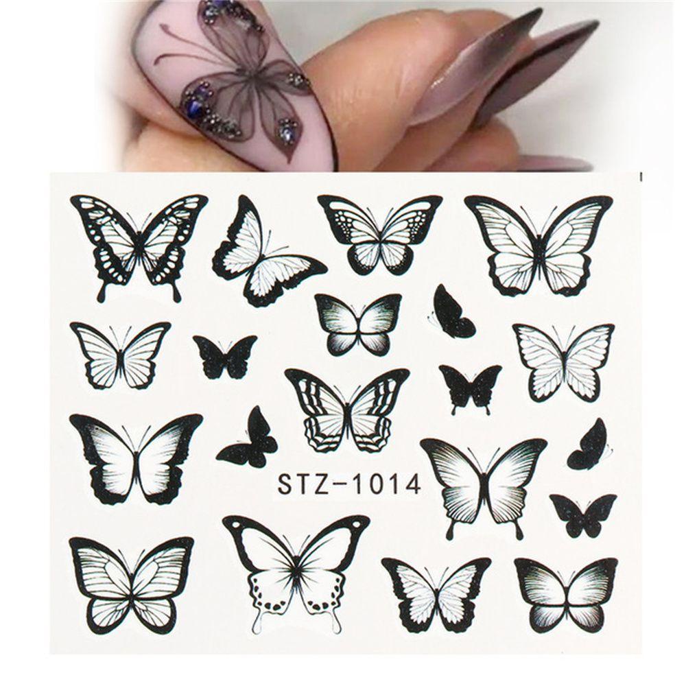 Stiker Kuku Motif Kupu-Kupu Warna Biru / Hitam Untuk Wanita Butterfly