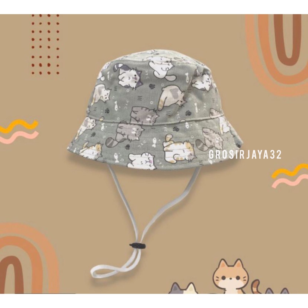 (GROSIRJAYA32) Topi Bucket anak motif lucu karakter kucing abstract mulai usia 2th