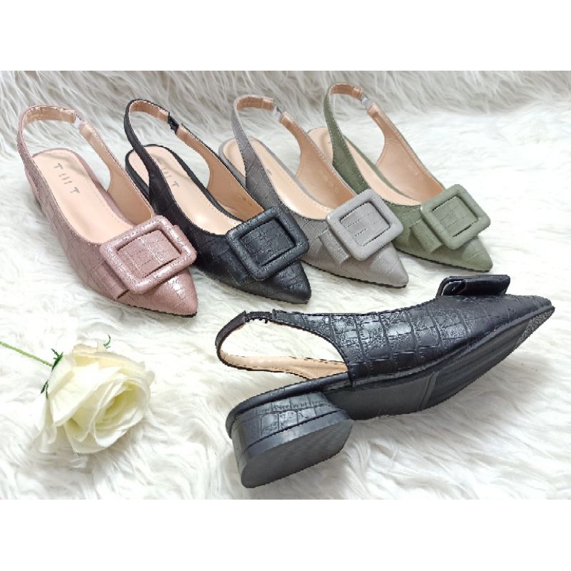 TIIIT Dale Croco Heels Tahu 3cm Slingback Tali Belakang
