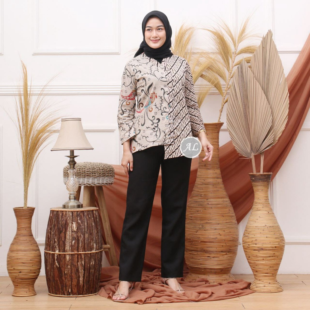 Blouse Batik Lengan Balon Kekinian Motif Mawar Terbaru Modern Blouse Premium, Pakaian Wanita