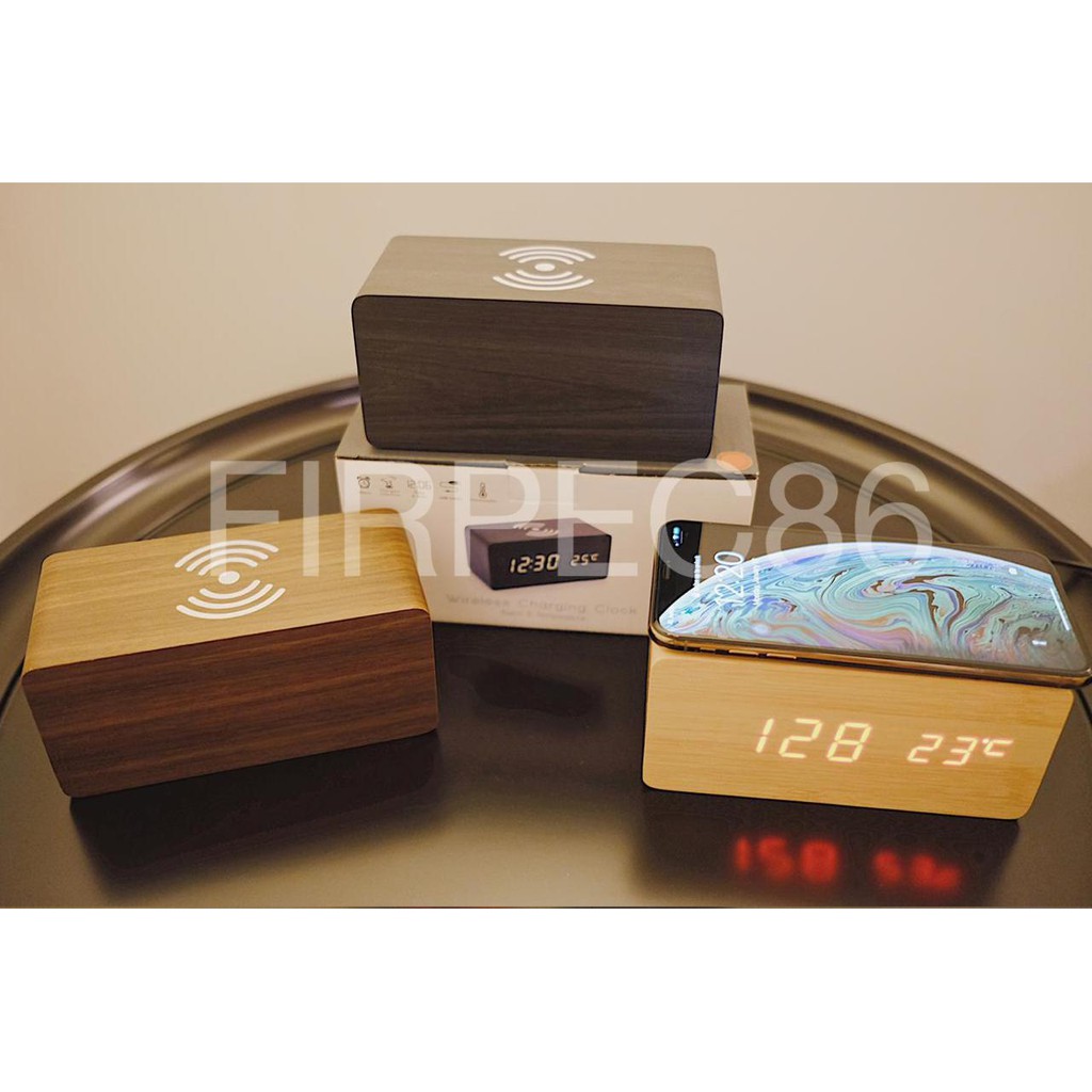 Jam Kayu Digital Wireless Charger / JAM WEKER KAYU DIGITAL LED All in One