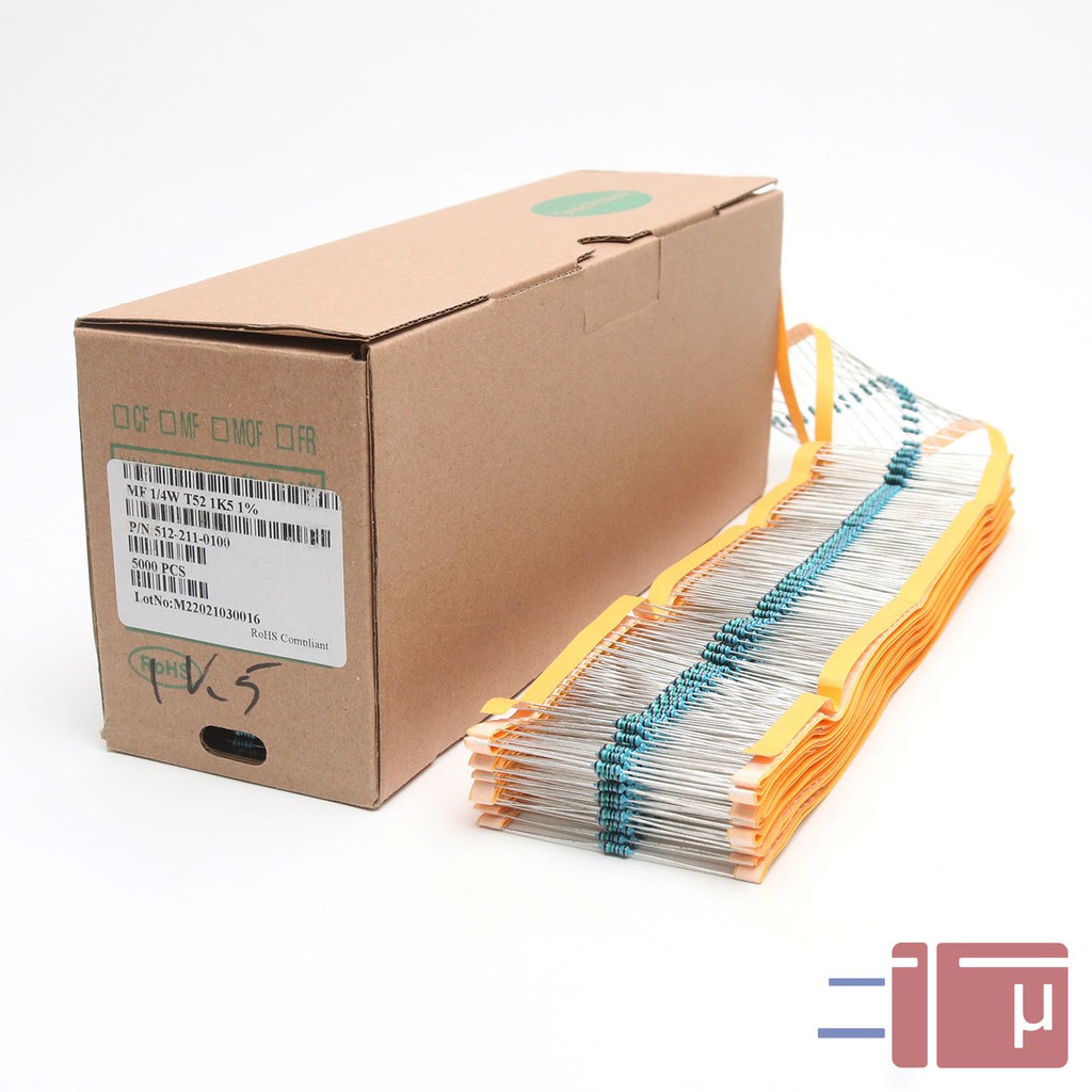 x10 Resistor 1k5 1.5K 1/4W Metal Film 1% Taiwan Kaki Tembaga