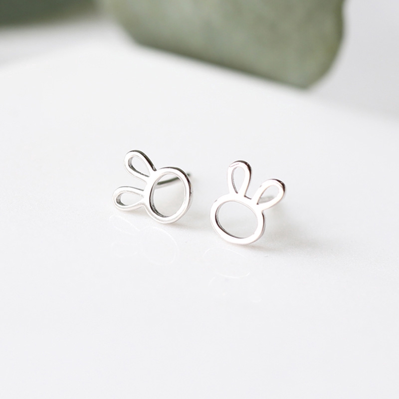 Anting Perak Kelinci Cute Rabbit Silver Earrings Hollow Simple Women Girl Ear Stud Jewelry Party Birthday Gifts