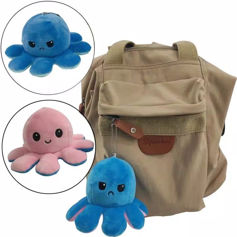 TERMURAH TIKTOK KEYCHAIN BONEKA GURITA OCTOPUS PLUS REVERERSIBLE HAPPY SAD GANTUNGAN TAS