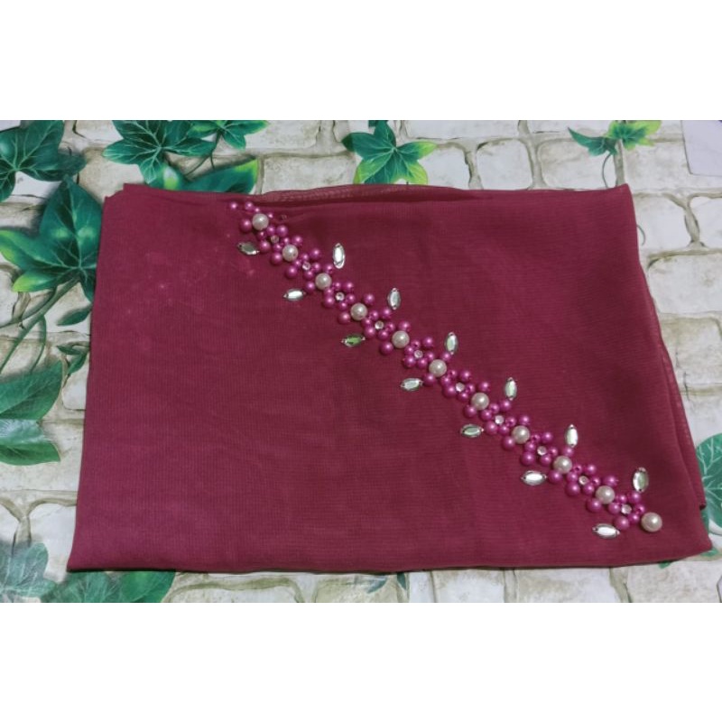 SEGIEMPAT PAYET BANDO BELLA/HIJAB BANDO MUTIARA/KERUDUNG PAYET BELLA SQUERE-Rose wood