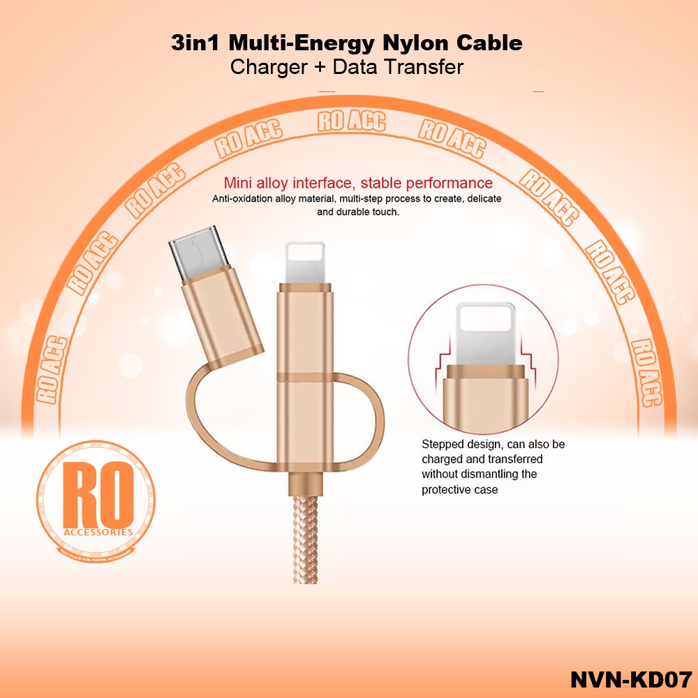 [RO ACC] NVN-KD08 KABEL DATA 3IN1 2021 DESIGN FAST CHARGING ORIGINAL