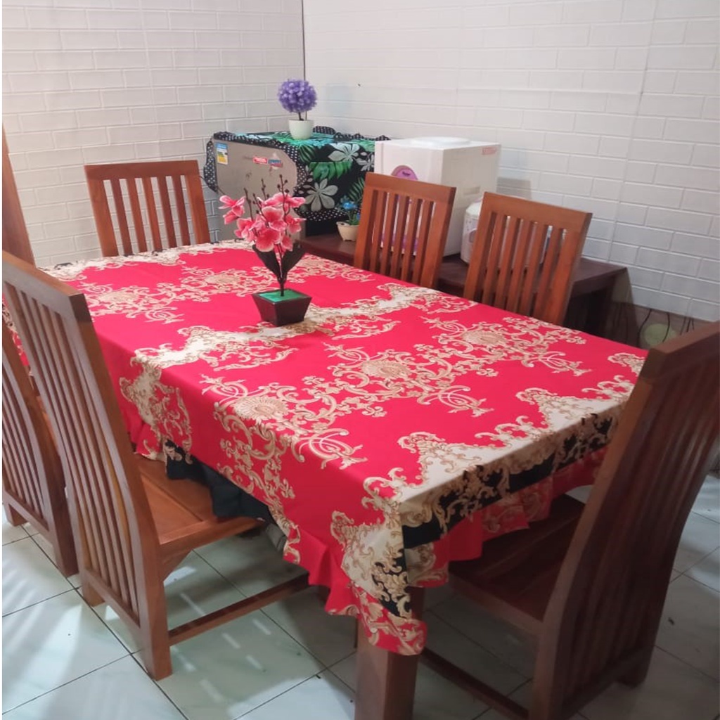 TAPLAK COVER MEJA MAKAN KAIN KATUN MODEL RUMBAI UKURAN 140X200CM ANEKA MOTIF DAN WARNA DEKORASI PERLENGKAPAN RUMAH