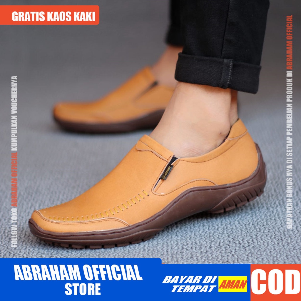 ABRHM VERDIC Sepatu Slip On Pria Kulit Asli Sepatu Pria Casual Pantofel KerjaSepatu Kasual Slop Anti Slip Semi Formal Kerja Kuliah Gaya Santai Keren Kekinian Original Murah Terlaris