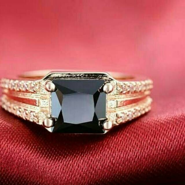 CINCIN PRIA WANITA LAPIS EMAS ROSE GOLD BATU HITAM - AG268