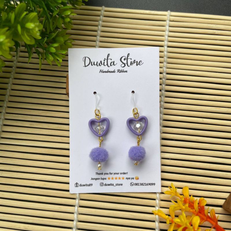 HANDMADE ANTING ANAK/DEWASA KAITAN PLASTIK/GOLD MOTIF LOVE POM2