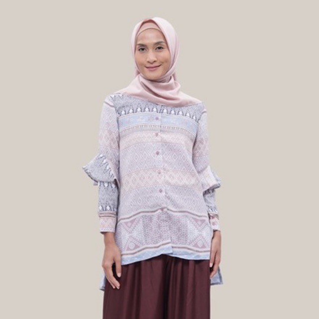 (Preloved) Bayur Top Ria Miranda - Size L Pink Blue