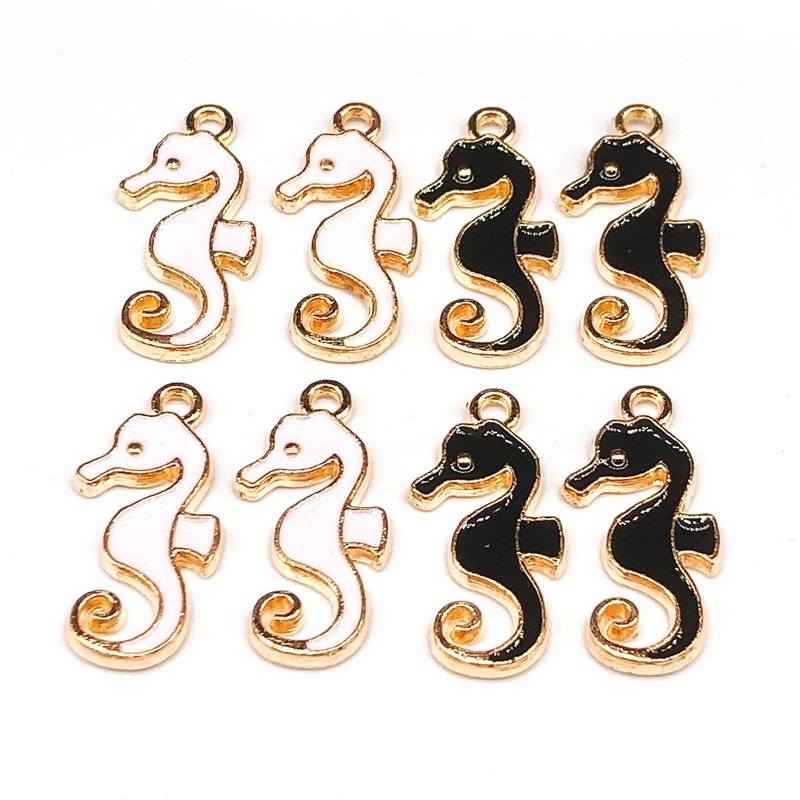 4pcs Liontin Bahan Alloy Bentuk Kartun Hippocampus Warna Hitam Putih Untuk Membuat Perhiasan Charms