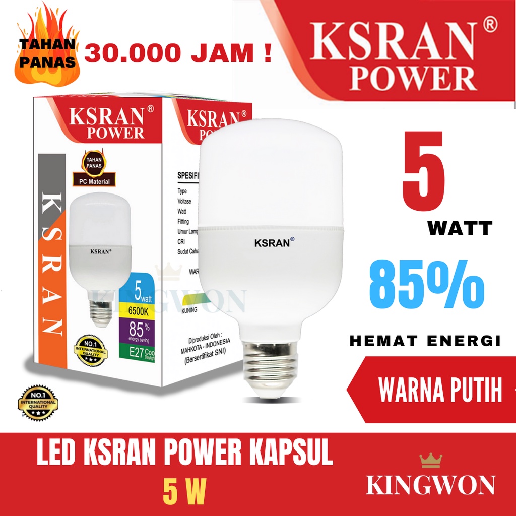 KSRAN Lampu LED 5 watt POWER - Putih Kapsul