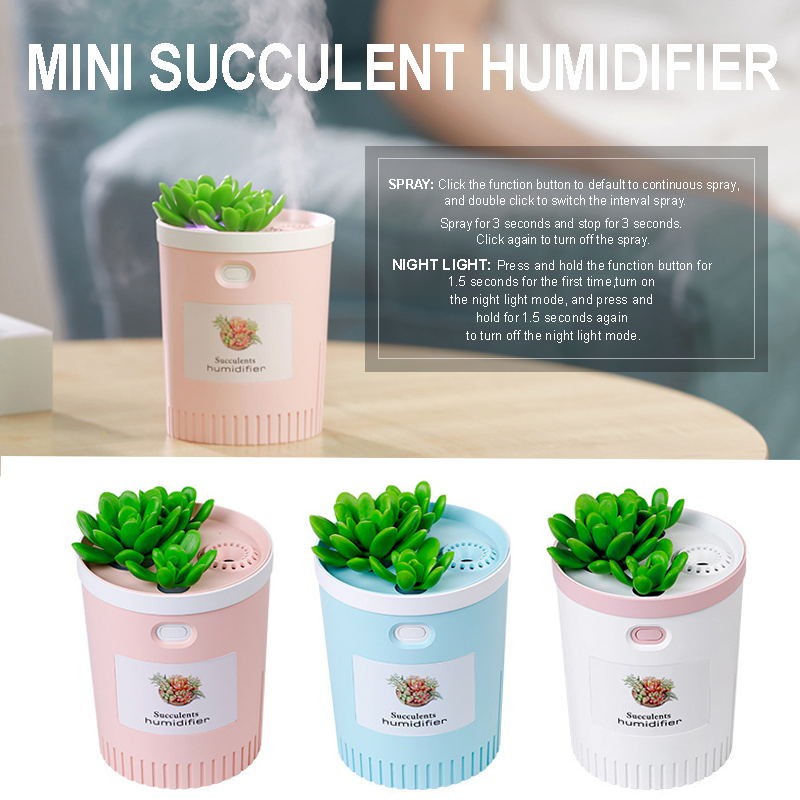 Humidifier Aromaterapi Succulents Creative Difusser 7 Color Lamp 350ml