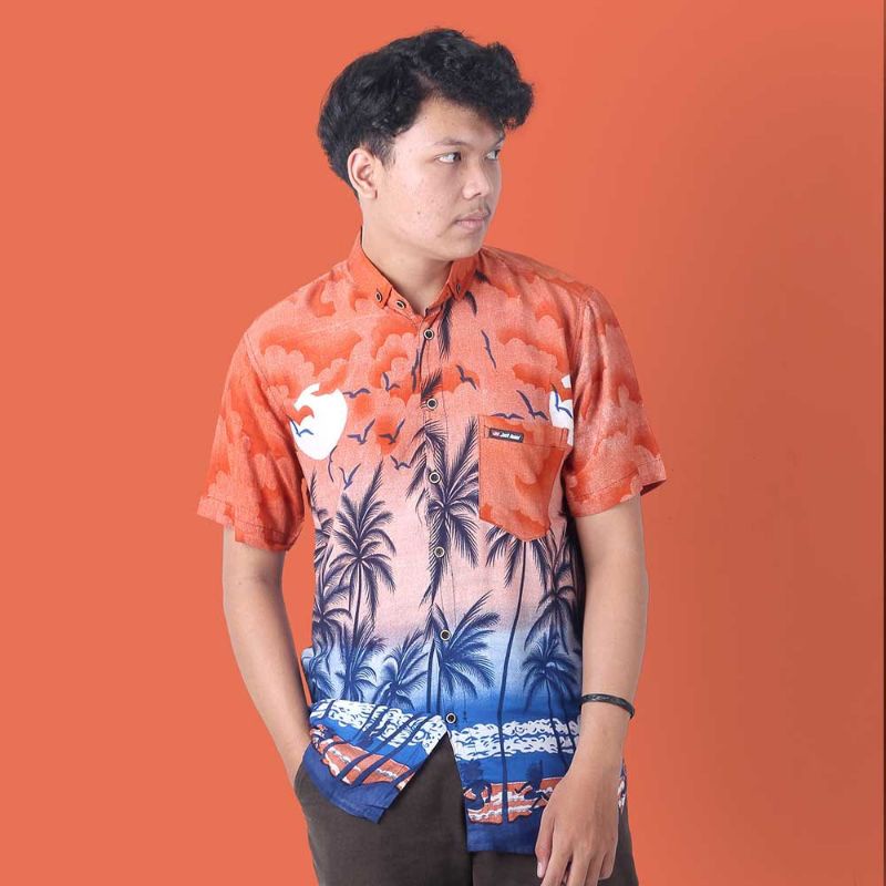 15 Warna - Baju Kemeja Printing Lengan Pendek Pria Model Terbaru Motif Daun | Kameja Casual Distro Premium Original | Tidak Panas | Nyaman | Adem Kemeja Surfing, Kemeja Hawai, Kemeja Katun Rayon