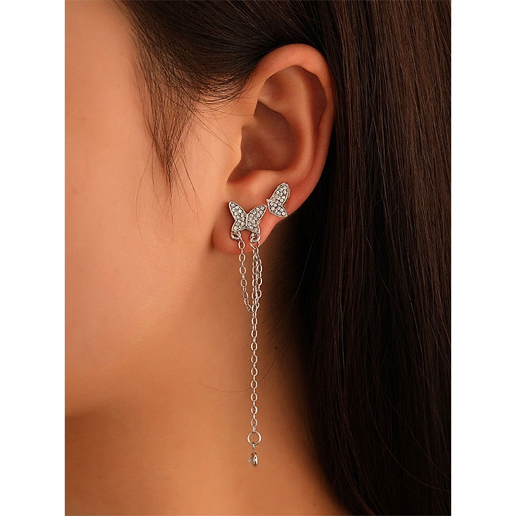 Anting Tusuk Asimetris Bentuk Kupu-Kupu Bahan Sterling Silver 925 Untuk Wanita Butterfly