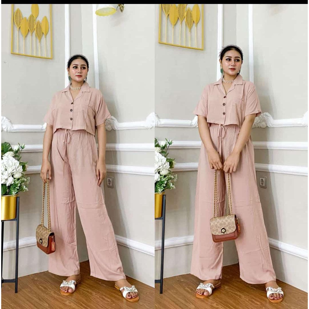 One Set Crop Sinta Rayon Lengan Pendek/setelan wanita murah