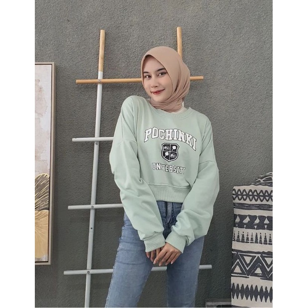 Sweater Wanita Crop Oversize | POCHINKI CROP SWEATER | korean Style Wanita