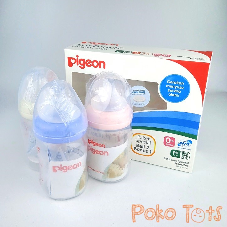 Pigeon Wide Neck Bottle 160 &amp; 240ml NO BOX SofTouch Peristaltic Plus Botol Susu