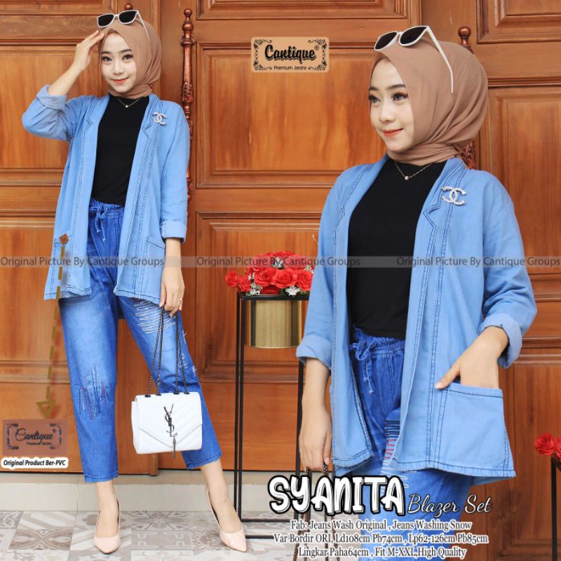 Syanita blazer set jeans wanita by cantique