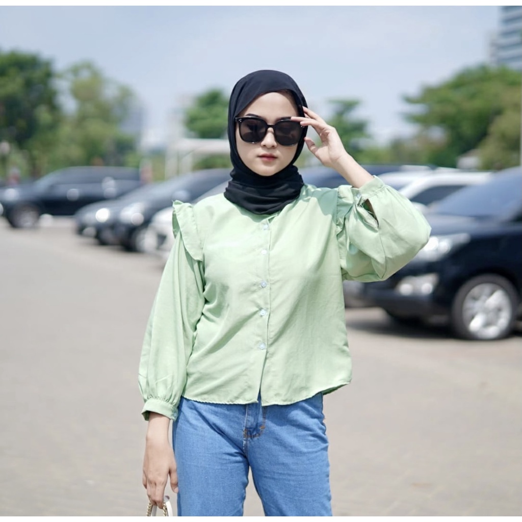 BEFAST - ZFS OOTD Blouse MELLY / HARA RUFFLE BLOUSE / Blouse Crincle Terbaru / Pakaian Wanita Lengan Panjang / Blouse Polos Formal / Fashion Wanita Remaja Casual / Blouse Kantor / OOTD Kekinian remaja ABG / Termurah