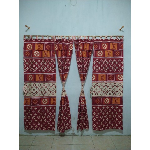 (cod) Gorden Pintu / Hordeng Pintu Motif Bisa Jendela Motif L-v Coklat Coklat