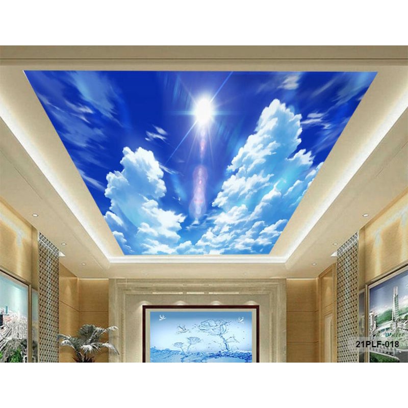 Wallpaper 3D Custom Plafon Langit Putih Awan Biru (21PLF-018)