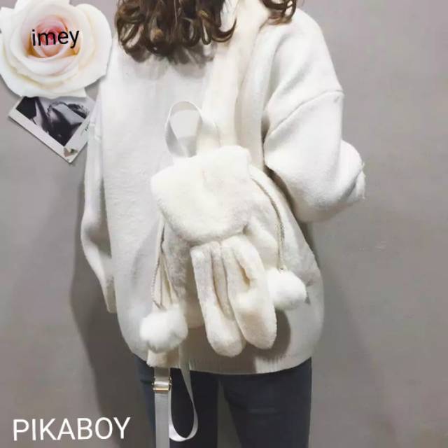 Ransel Anak Lucu Boneka Pompom Rabbit PIKABOY / Tas Ransel Wanita