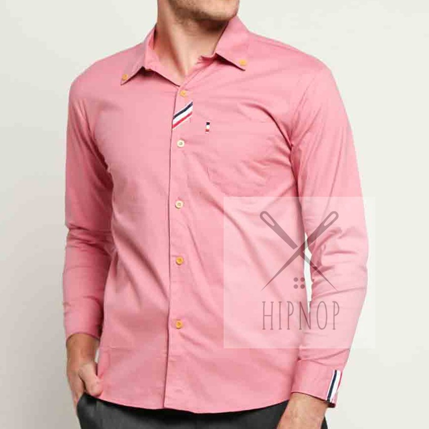 HipNop Kemeja Pria SIZE L Lengan Panjang SlimFit Atasan Pria Formal Kasual Polos Pakaian Cowok MIX