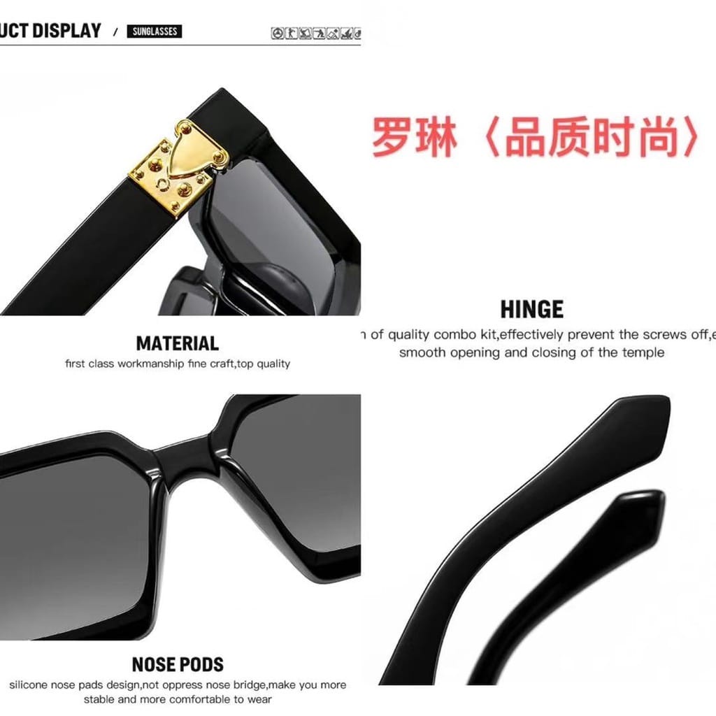 【Bayar di Tempat】INS Fashion Oversized Square Frame Kacamata Hitam Wanita/Pria