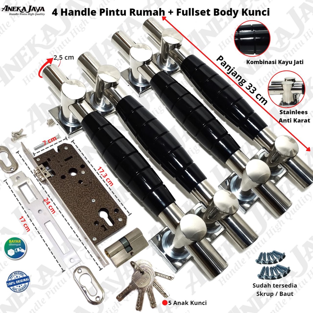 Satu set kunci handle pintu rumah 33 cm &gt; Gagang pintu rumah stainlees kombinasi kayu &gt; Tarikan pintu rumah &gt; pegangan pintu rumah terbaru murah