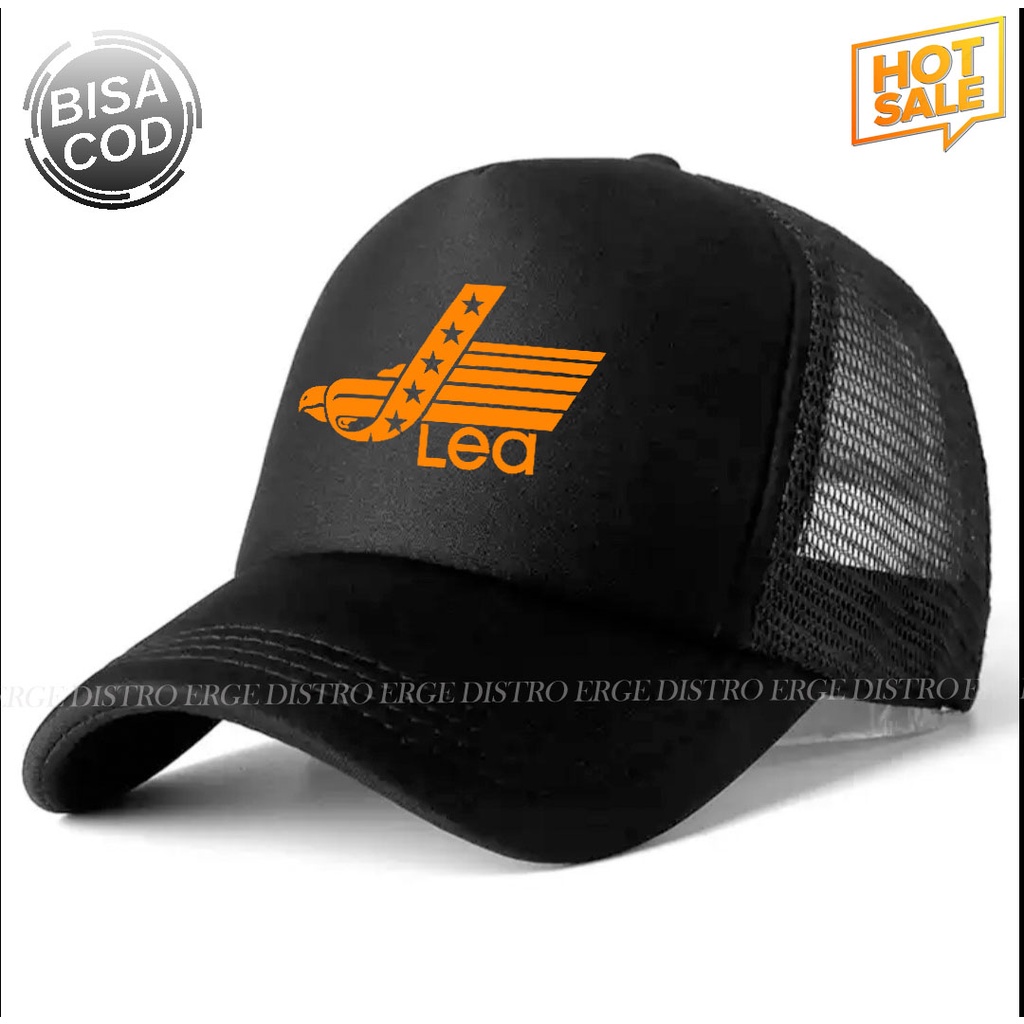 COD Topi distro LEA Logo Orenge Premium Quality Pria Wanita  - Topi Trucker Jaring Good Quality
