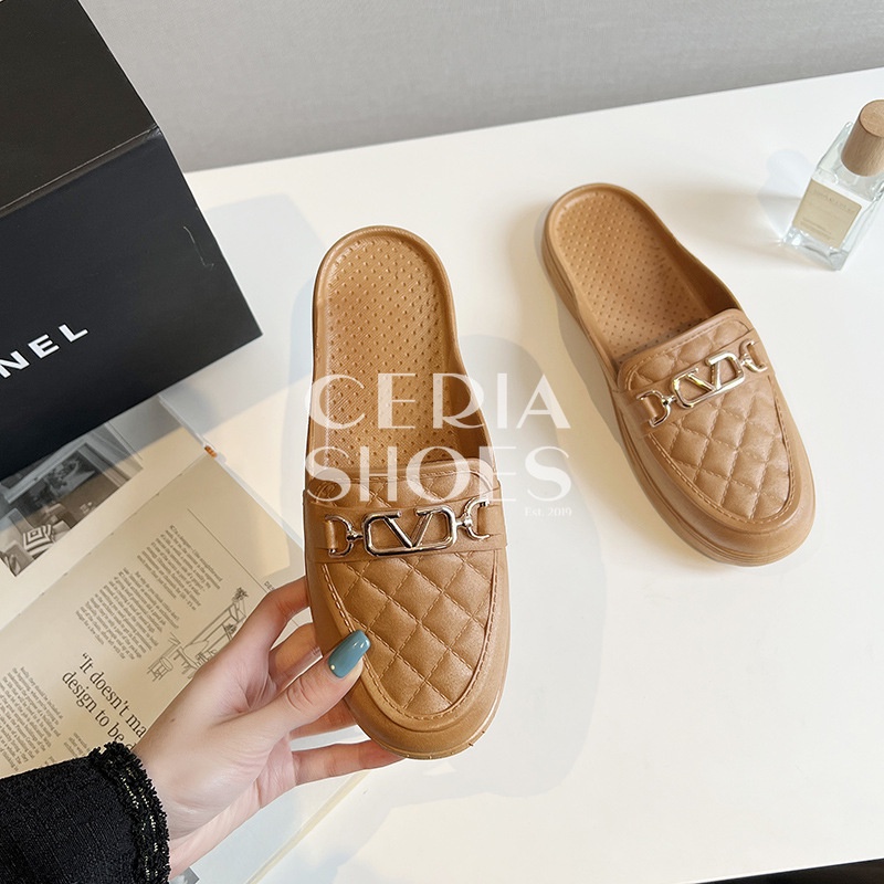 BALANCE Sandal Slop Slip On Wanita Import Korean Bahan Karet Jelly Tebal Empuk Elastis Motif V Anti Slip