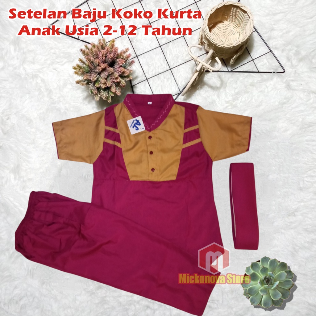 Setelan Koko Anak Pakaian Set Stelan Baju Koko Anak Laki Laki Cowo Cowok Tanggung Murah Pakaian Anak Muslim Anak Laki Laki Lengan Pendek Usia 2 - 12 Tahun