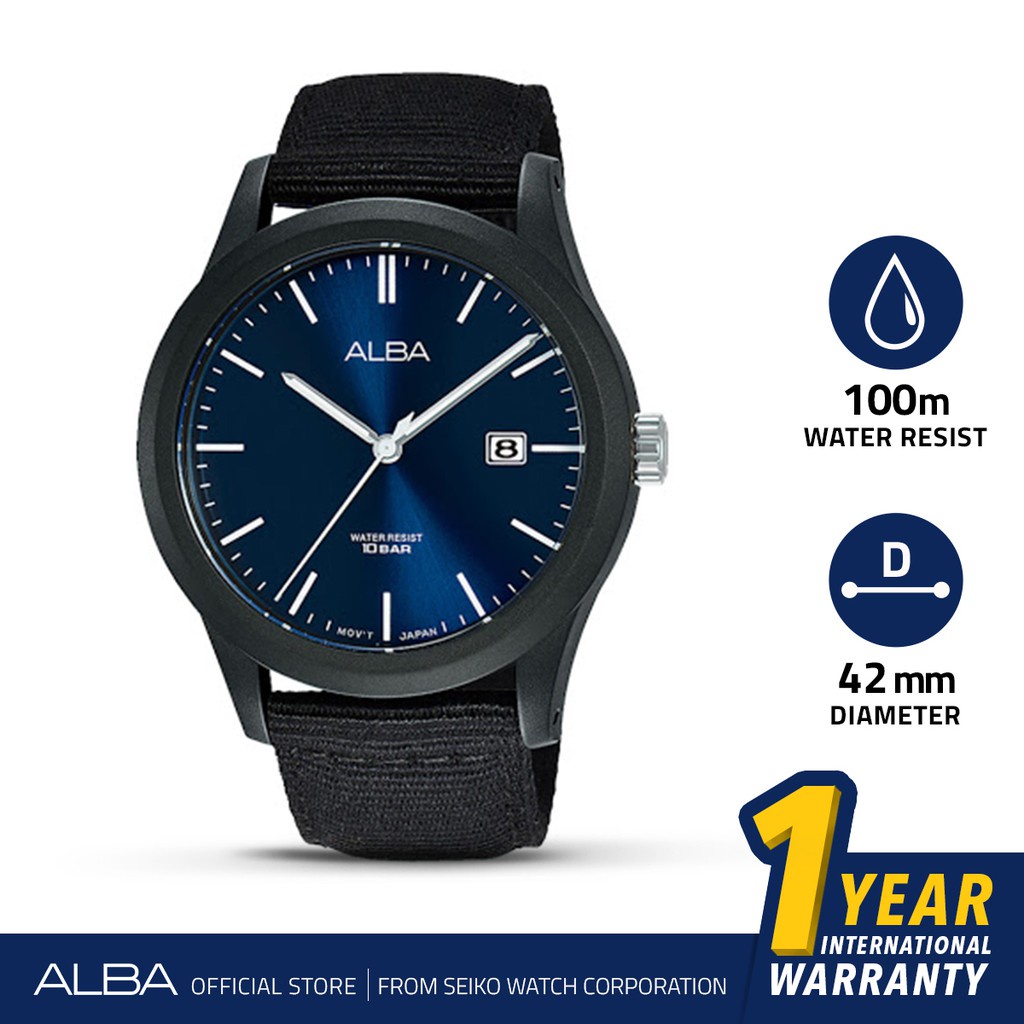 Alba Active Jam Tangan Pria AS9K25 / AS9K25X1 Quartz Dark Blue Dial Black Nylon Strap Watch