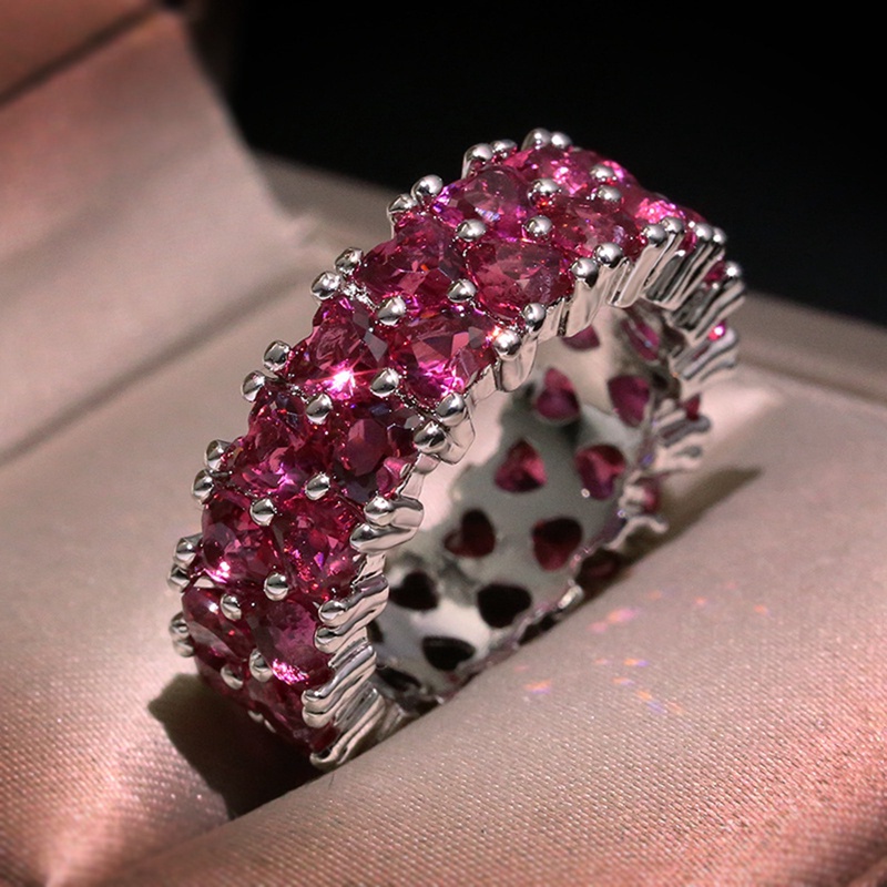 Cincin Bahan Sterling Silver Desain Hati Warna Pink Hias Zircon Untuk Hadiah Natal