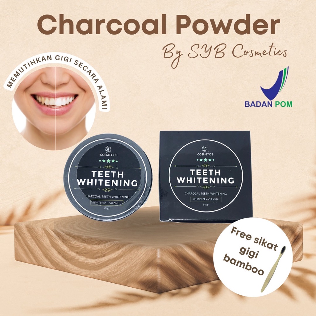 Pemutih Gigi SYB Teeth Whitening Charcoal Activated Organic 50gr BPOM Pemutih Gigi Kuning Alami