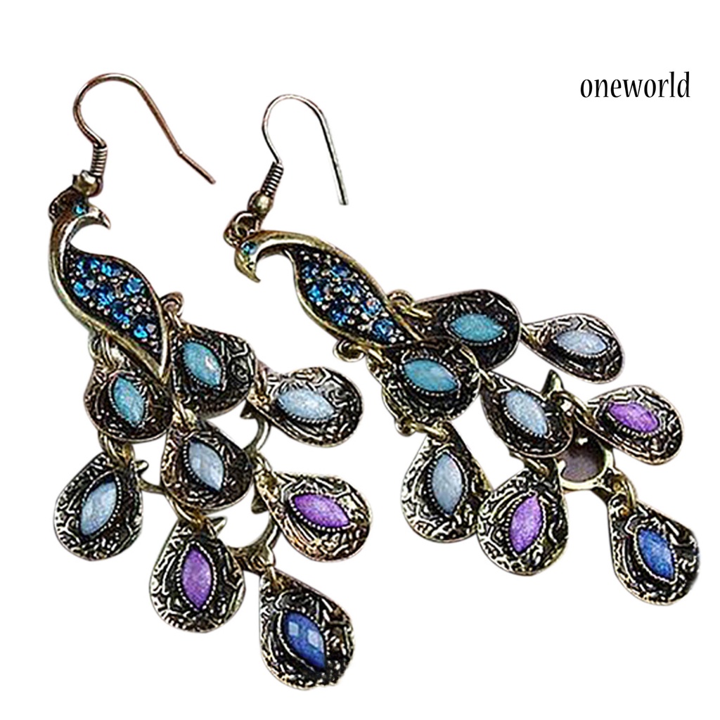 OW@ Earrings Bohemian Style Vintage Jewelry Peacock Dangle Hook Earrings for Party