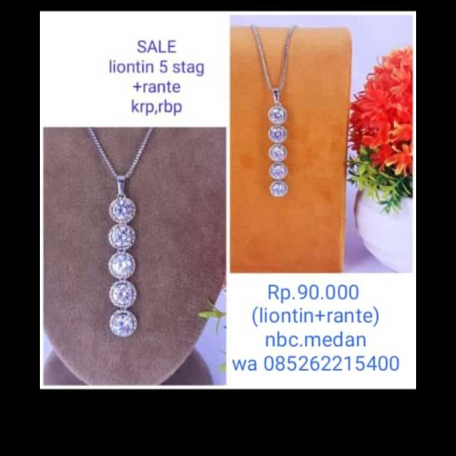 Kalung liontin 5 stag ori+ rante sisa silver,awet,tahan lama persis seperti mas putih,