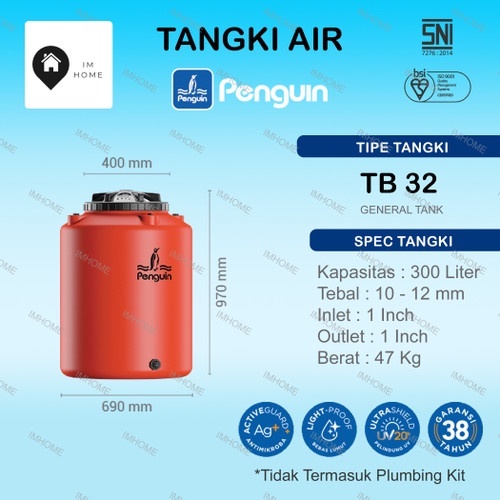 Tangki Air / Tandon / Toren Penguin 300 Liter - TB 32 (TB32)/ Torrent Penguin 300Liter