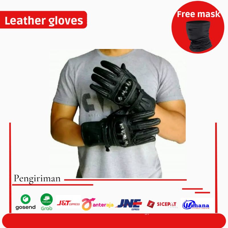 Sarung Tangan Kulit Asli Batok Protector Full Finger Free Masker Murah