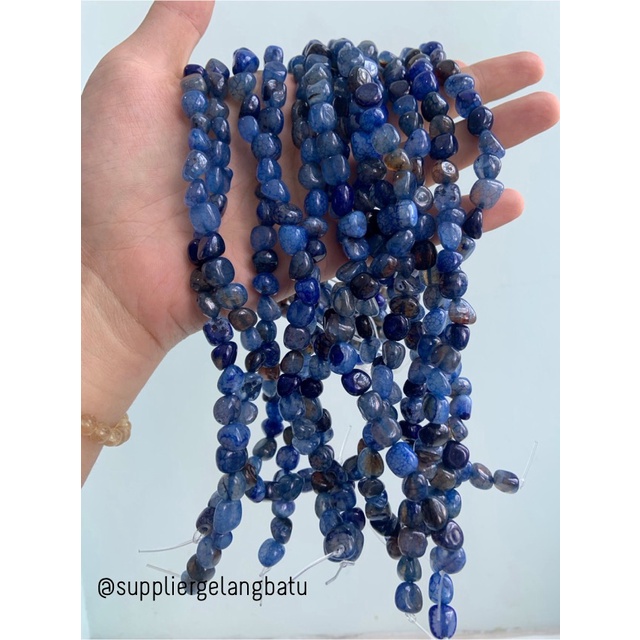 manik Batu alam GIOK BIRU SERAT Bead 12 x 10mm mix gelang kalung agate